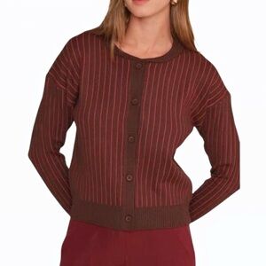 Deluc Red Stripe Button Front Knit Cardigan Size L